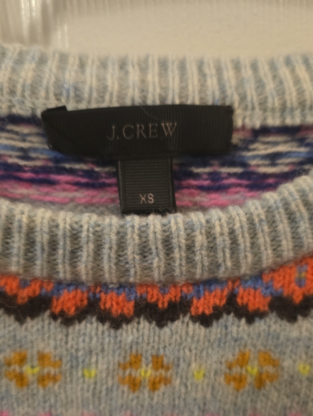 J.Crew Lambswool Fair Isle Crewneck Sweater in the light blue/multicolor XS - Picture 2 of 4